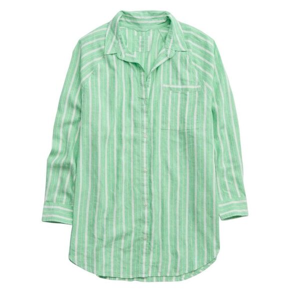 aerie Tops - Aerie linen blend coverup shirt button down celebrity green stripes XS